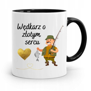 Kubek Czarny Dla Wędkarza O Złotym Sercu Prezent