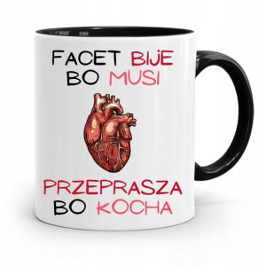 Kubek Czarny Śmieszny Zabawny Facet Bije Bo Musi