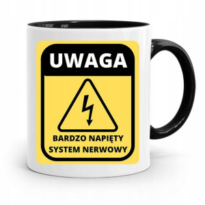 Kubek Czarny Śmieszny Zabawny Napięty System Uwaga