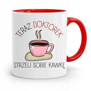 Kubek Czerwony Dla Doktora Strzeli Sobie Kawkę