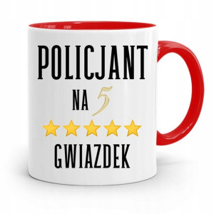 Kubek Czerwony Dla Policjanta Na Pięć Gwiazdek
