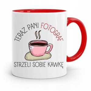 Kubek Czerwony Fotografa Strzeli Sobię Kawkę