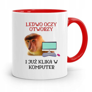 Kubek Czerwony Nosacz Janusz Ledwo Oczy Otworze