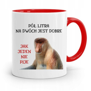 Kubek Czerwony Nosacz Janusz Pół Litra Na Dwóch
