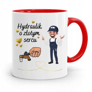 Kubek Czerwony Prezent Dla Hydraulika Złotym Sercu