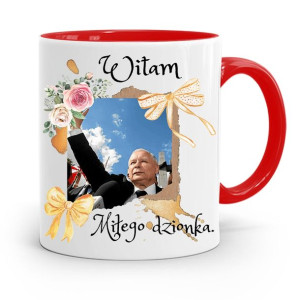 Kubek Czerwony Śmieszny Pis Jarosław Kaczyński