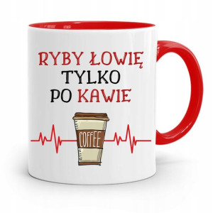 Kubek Czerwony Wędkarza Ryby Łowię Tylko Po Kawie