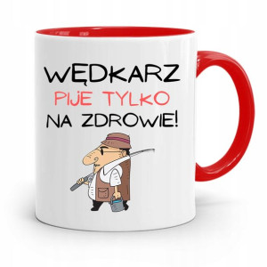 Kubek Czerwony Wędkarza Wędkarz Pije Na Zdrowie