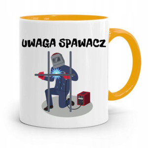 Kubek Żółty Prezent Dla Spawacza Uwaga Spawacz