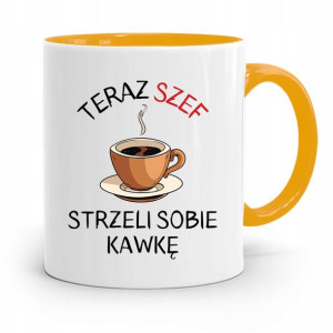 Kubek Żółty Prezent Dla Szefa Strzeli Sobie Kawkę