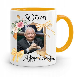 Kubek Żółty Śmieszny Pis Jarosław Kaczyński
