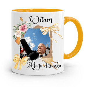 Kubek Żółty Śmieszny Pis Jarosław Kaczyński