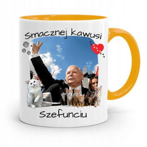 Kubek Żółty Śmieszny Pis Jarosław Kaczyński