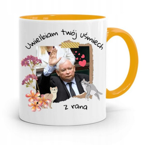 Kubek Żółty Śmieszny Pis Jarosław Kaczyński
