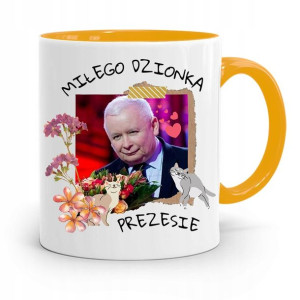 Kubek Żółty Śmieszny Pis Jarosław Kaczyński