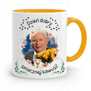 Kubek Żółty Śmieszny Pis Jarosław Kaczyński