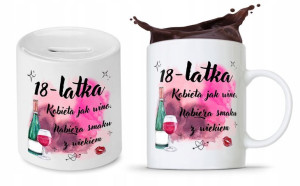 Na Urodziny 18 18te 18-te Zestaw Skarbonka + Kubek