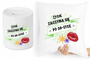 Na Urodziny 30 Zestaw Poduszka + Skarbonka Prezent