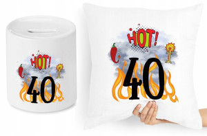 Na Urodziny 40 Zestaw Poduszka + Skarbonka Prezent