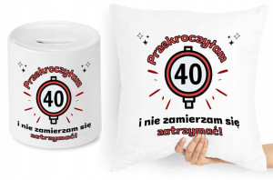 Na Urodziny 40 Zestaw Poduszka + Skarbonka Prezent