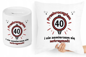 Na Urodziny 40 Zestaw Poduszka + Skarbonka Prezent
