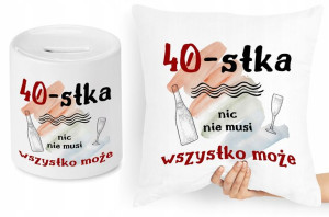 Na Urodziny 40 Zestaw Poduszka + Skarbonka Prezent