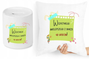 Na Urodziny 40 Zestaw Poduszka + Skarbonka Prezent