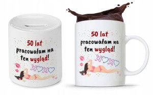 Na Urodziny 50 50te 50-te Zestaw Skarbonka + Kubek