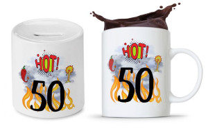 Na Urodziny 50 50te 50-te Zestaw Skarbonka + Kubek