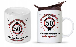 Na Urodziny 50 50te 50-te Zestaw Skarbonka + Kubek