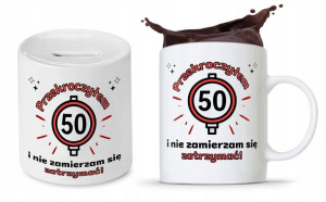 Na Urodziny 50 50te 50-te Zestaw Skarbonka + Kubek
