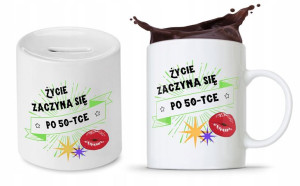 Na Urodziny 50 50te 50-te Zestaw Skarbonka + Kubek