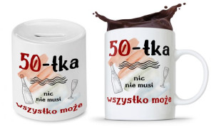 Na Urodziny 50 50te 50-te Zestaw Skarbonka + Kubek
