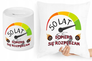Na Urodziny 50 Zestaw Poduszka + Skarbonka Prezent