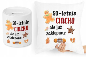 Na Urodziny 50 Zestaw Poduszka + Skarbonka Prezent