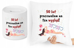 Na Urodziny 50 Zestaw Poduszka + Skarbonka Prezent
