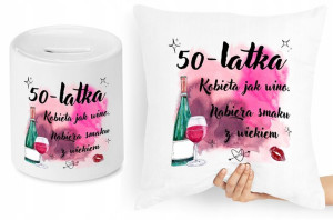 Na Urodziny 50 Zestaw Poduszka + Skarbonka Prezent