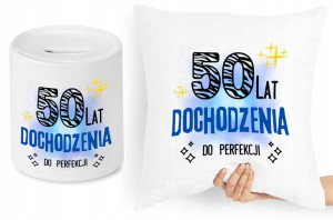 Na Urodziny 50 Zestaw Poduszka + Skarbonka Prezent