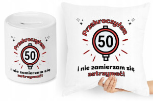 Na Urodziny 50 Zestaw Poduszka + Skarbonka Prezent