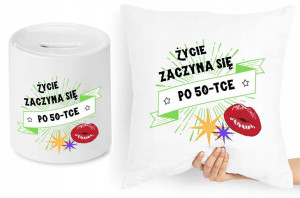 Na Urodziny 50 Zestaw Poduszka + Skarbonka Prezent
