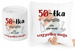 Na Urodziny 50 Zestaw Poduszka + Skarbonka Prezent