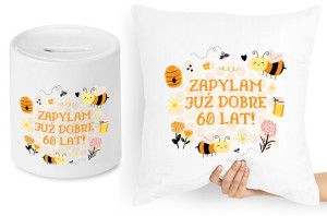 Na Urodziny 60 Zestaw Poduszka + Skarbonka Prezent