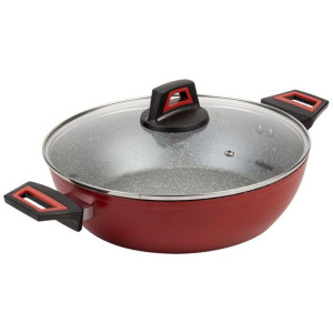 Patelnia granitowa głęboka garnek niski rondel z pokrywką szklaną 28cm 3,8l
