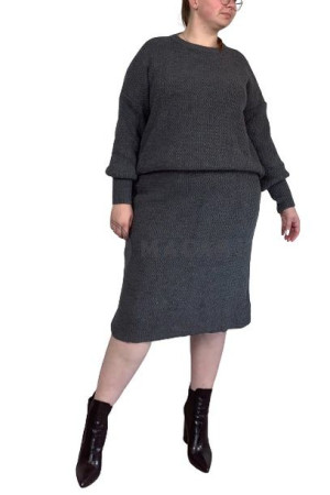 Komplet Sweterkowy Plus Size Spódnica + Sweter Szary Uni