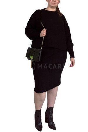Komplet Sweterkowy Plus Size Spódnica + Sweter Czarny