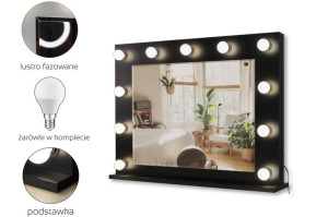 Lustro do toaletki Hollywood z Oświetleniem LED Czarne 60 x 80 Żarówki