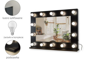 Lustro do toaletki Hollywood z Oświetleniem LED Czarne 60 x 80 Żarówki