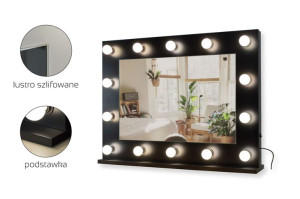 Lustro do toaletki Hollywood z Oświetleniem LED Czarne 60 x 80 Bez żarówek