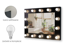 Lustro do toaletki Hollywood z Oświetleniem LED Czarne 60 x 80 Żarówki