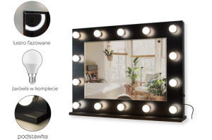 Lustro do toaletki Hollywood z Oświetleniem LED Czarne 60 x 80 Żarówki
